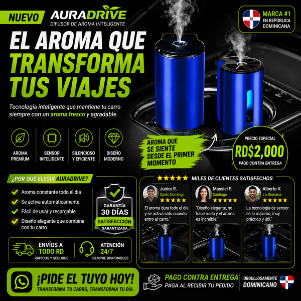 AuraDrive difusor aromático inteligente USB para carro - Kaidraux RD
