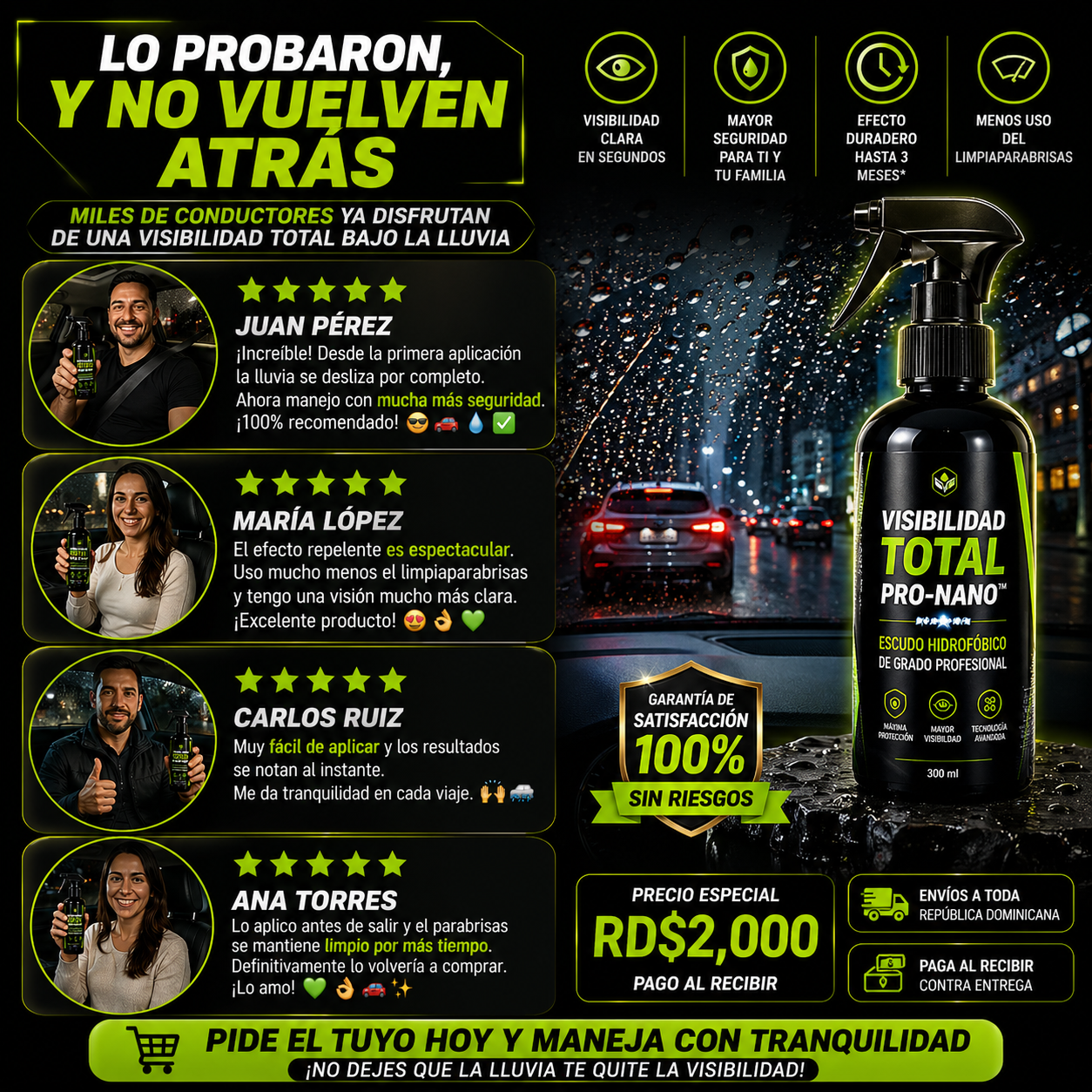 Spray hidrofóbico para cristal de carro visibilidad bajo lluvia - Kaidraux RD